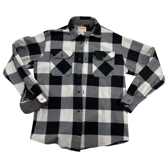 Wrangler Other - Wrangler‎ Authentics Mens Fleece Buffalo Plaid Shirt Jacket Black White Size M